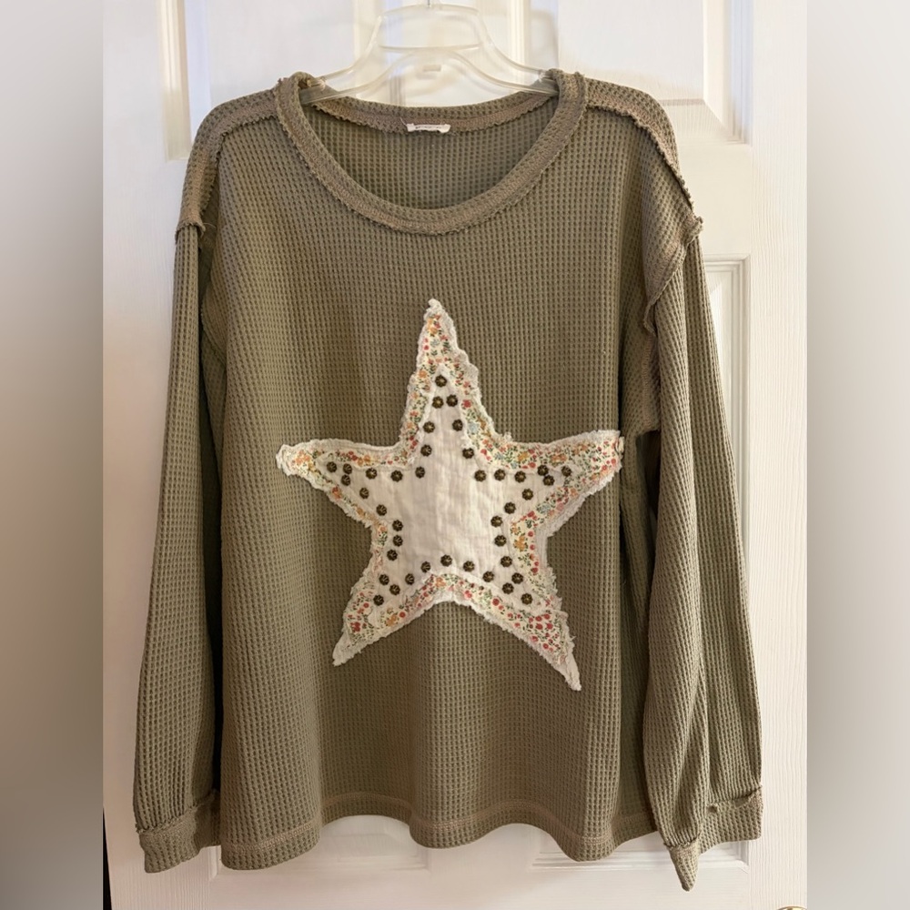 POL-Women’s NWOT LS Olive Textured Knit Top Size S - Picture 2 of 8